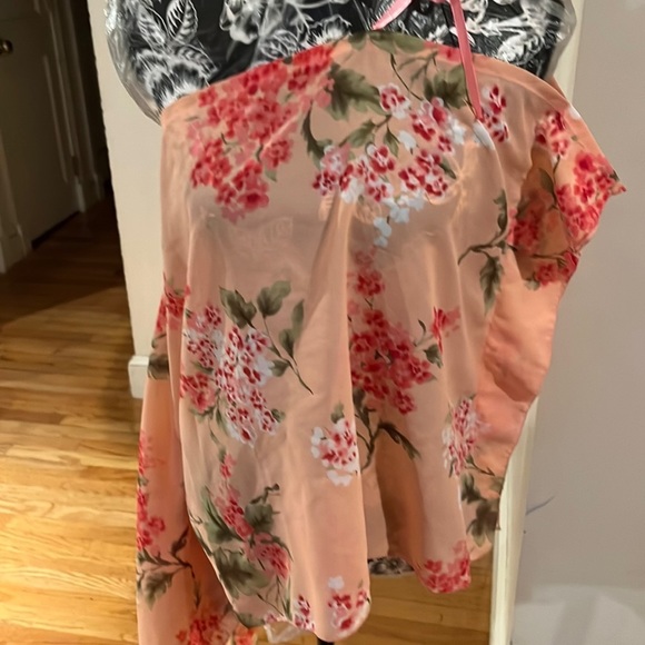 ONE Shoulder top light peach silky w/ sleeve ribbon tie at shoulder - Picture 2 of 11